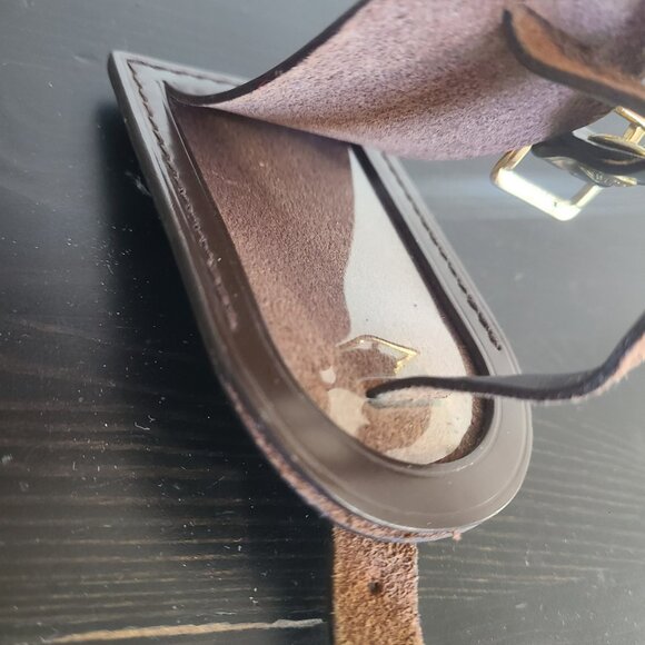 LOUIS VUITTON Luggage Tag Dark Brown Leather Gold Heart - Picture 3 of 6